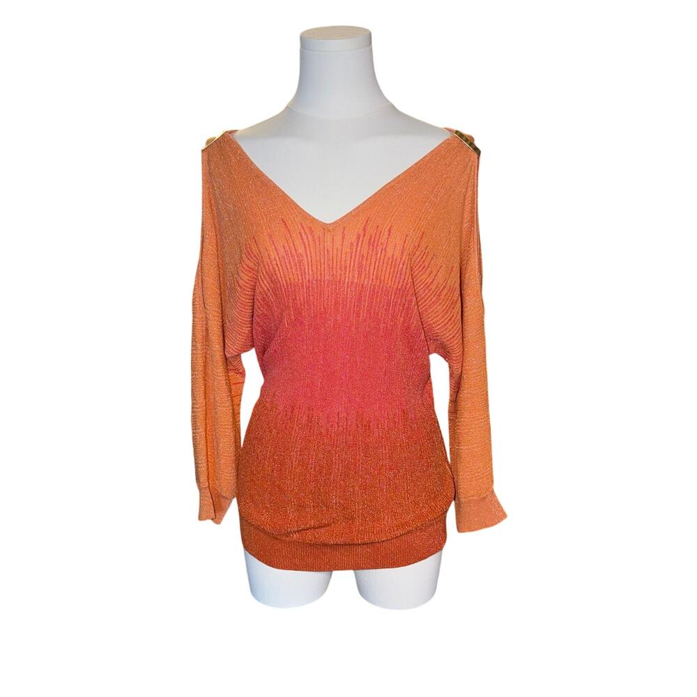 Vtg Metallic Ombre Cold Knit Sweater Med NWT Glitter V-Neck Dolman Long Sleeve